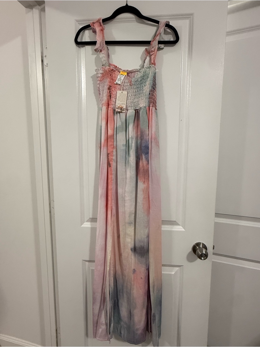 Agua Bendita Women Pink Tie-Dye Maxi Dress with Ruffled Straps Size Small NWT